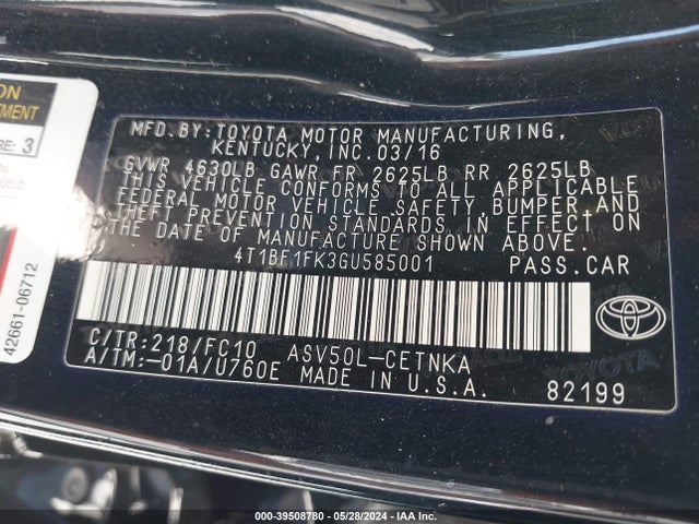 Toyota CAMRY LE 2016 4T1BF1FK3GU585001 Image 9