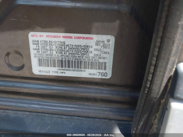 JA4AD3A31GZ020695 Mitsubishi Outlander Sel