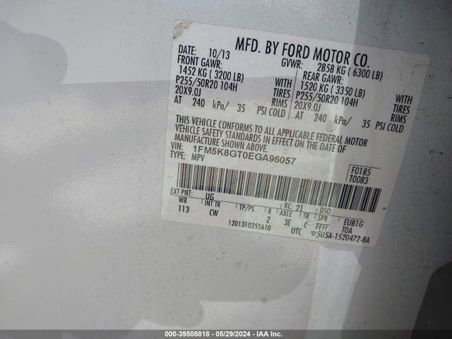Ford EXPLORER SPORT 2014 1FM5K8GT0EGA96057 Image 9