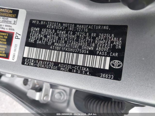 Toyota CAMRY SE 2017 4T1BF1FK5HU375954 Image 9