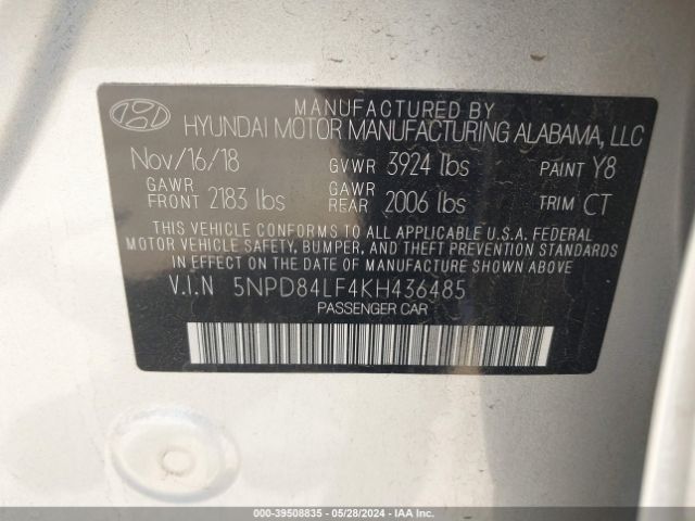 5NPD84LF4KH436485 Hyundai ELANTRA SEL