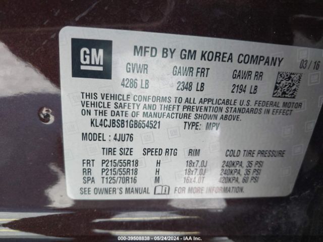 KL4CJBSB1GB654521 Buick Encore Convenience