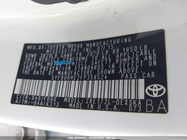 Toyota Corolla S Plus 2015 5YFBURHE2FP358524 Image 9