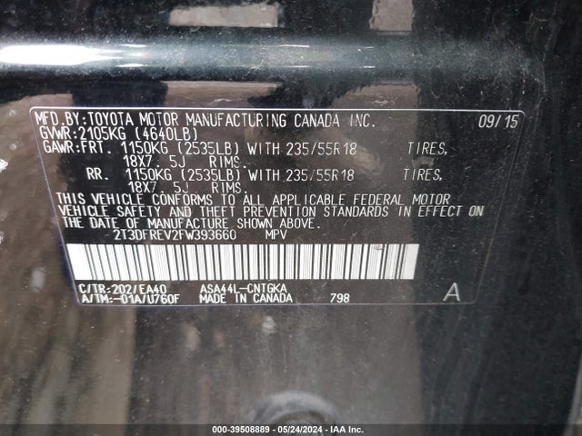 Toyota Rav4 Limited 2015 2T3DFREV2FW393660 Image 9