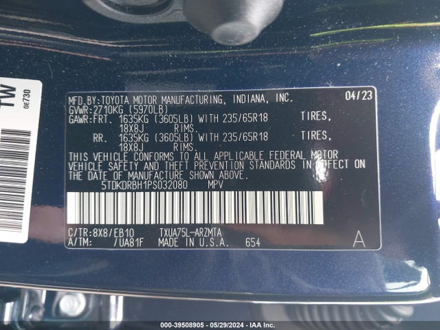 Toyota Highlander Xle 2023 5TDKDRBH1PS032080 Image 9