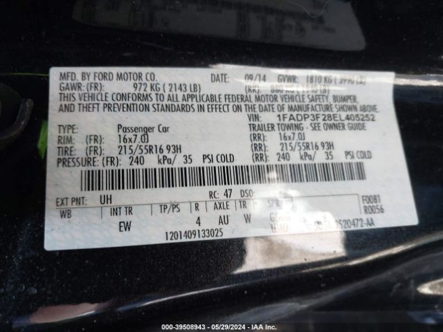 1FADP3F28EL405252 Ford FOCUS SE