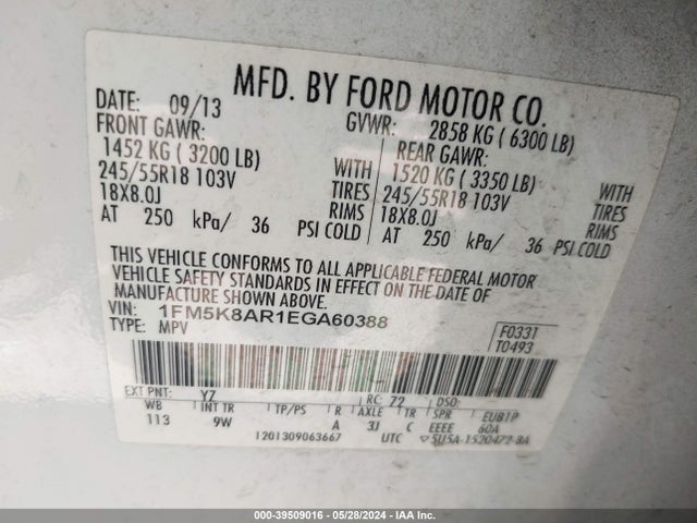 Ford Utility Police Interceptor 2014 1FM5K8AR1EGA60388 Image 9