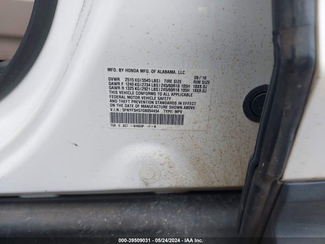 Honda Pilot Ex-l 2016 5FNYF5H57GB054454 Image 9