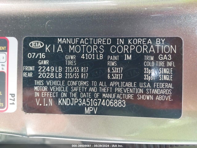 KIA SOUL + 2016 KNDJP3A51G7406883 Image 9