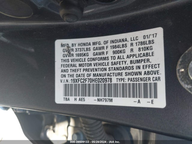 Honda CIVIC EX 2017 19XFC2F70HE020978 Image 9