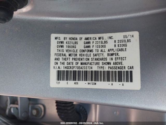 1HGCR2F70EA232734 Honda ACCORD EX