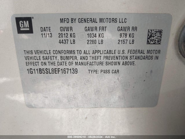 Chevrolet Malibu 1ls 2014 1G11B5SL8EF167139 Image 9