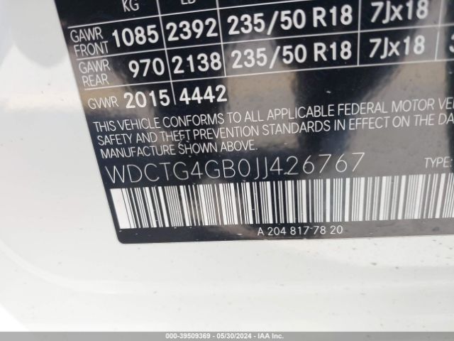WDCTG4GB0JJ426767 Mercedes-Benz Gla 250 4matic
