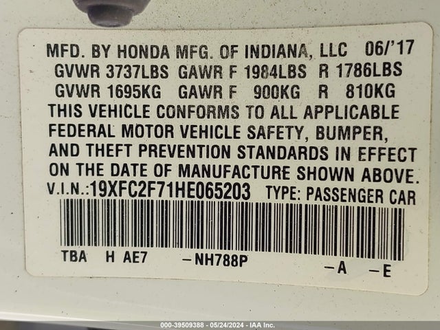 Honda CIVIC EX 2017 19XFC2F71HE065203 Image 9
