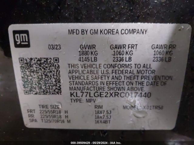 KL77LGE2XRC017440 Chevrolet Trax Fwd 1rs