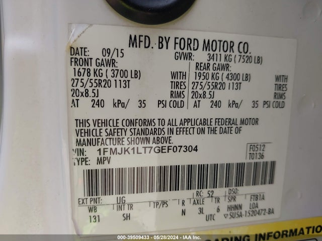 Ford Expedition El Platinum 2016 1FMJK1LT7GEF07304 Image 9
