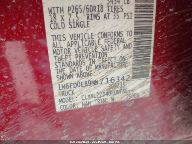 1N6ED0EB9MN716342 Nissan Frontier Sv 4x4