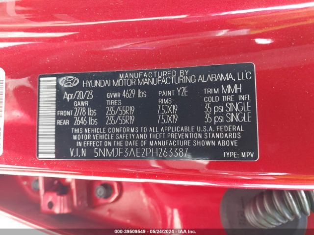 5NMJF3AE2PH263387 Hyundai TUCSON SEL