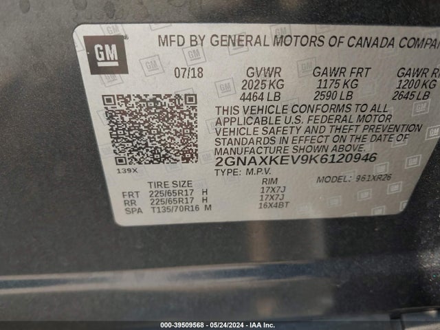Chevrolet EQUINOX LT 2019 2GNAXKEV9K6120946 Image 9
