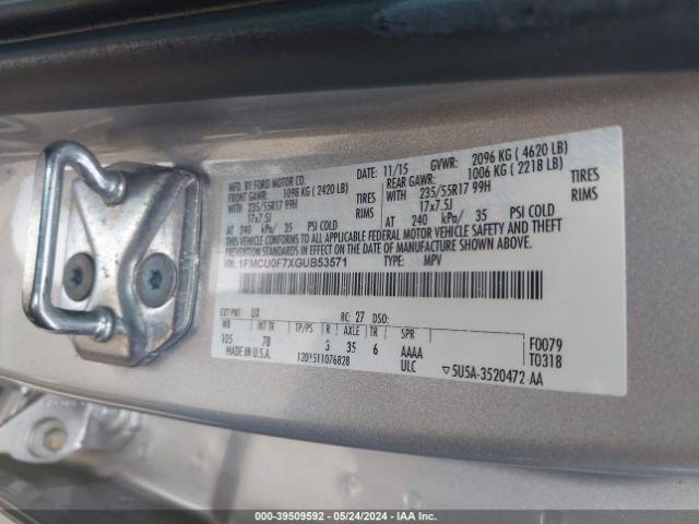 1FMCU0F7XGUB53571 Ford ESCAPE S