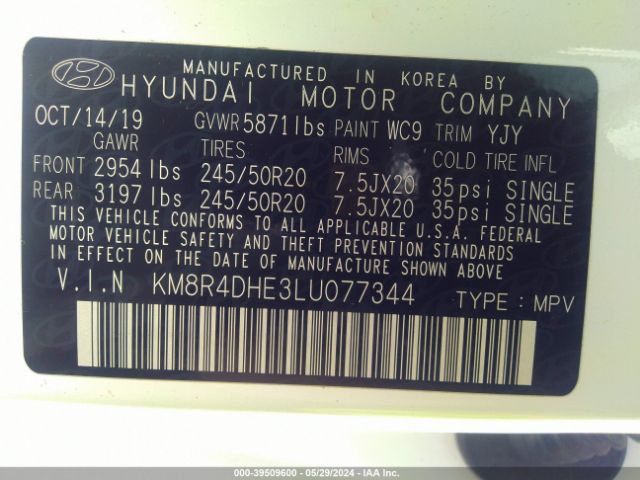 KM8R4DHE3LU077344 Hyundai Palisade Sel