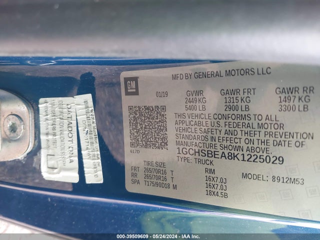 Chevrolet Colorado Wt 2019 1GCHSBEA8K1225029 Image 9