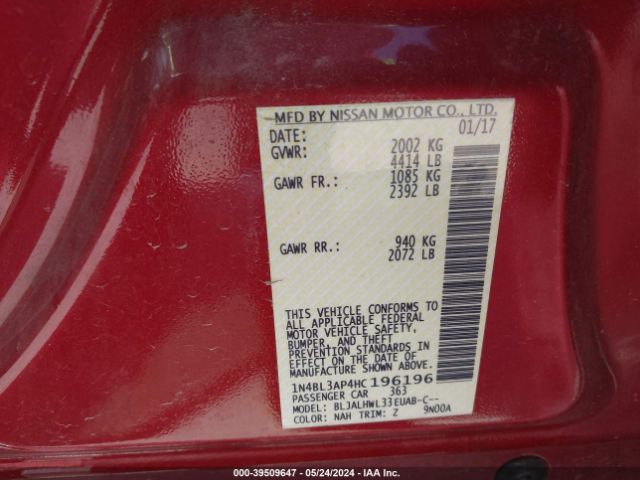 1N4BL3AP4HC196196 Nissan Altima 3.5 Sr