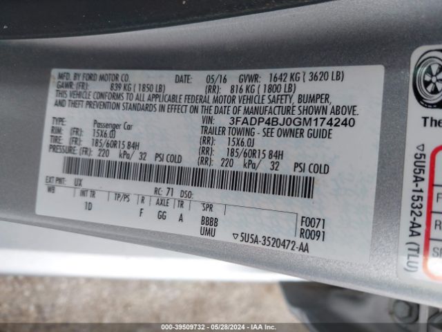 3FADP4BJ0GM174240 Ford FIESTA SE