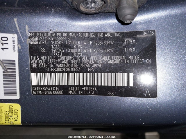 Toyota Sienna Le 8 Passenger 2015 5TDKK3DC2FS610657 Image 9