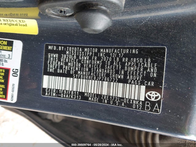 Toyota COROLLA LE 2018 5YFBURHE8JP786722 Image 9