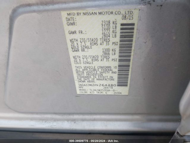 5N1AZ2MG3FN264480 Nissan Murano Platinum