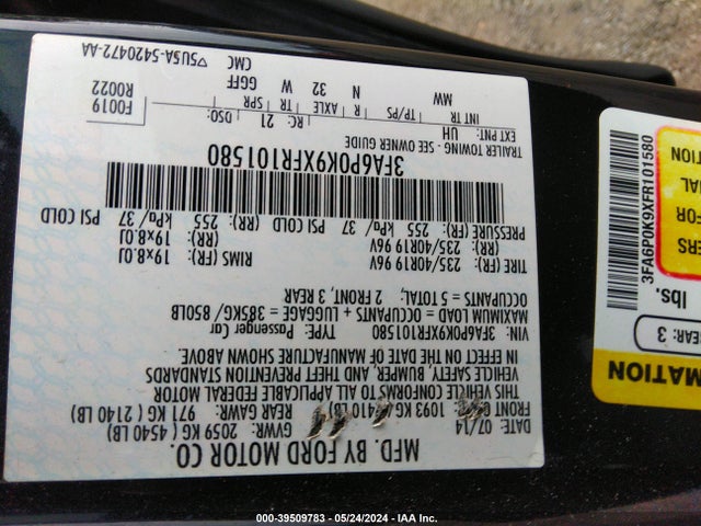 Ford Fusion Titanium 2015 3FA6P0K9XFR101580 Image 9