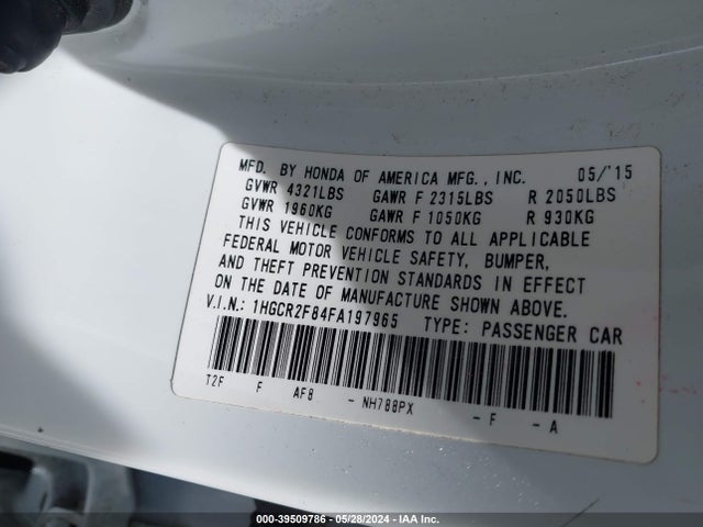 Honda Accord Ex-l 2015 1HGCR2F84FA197965 Image 9
