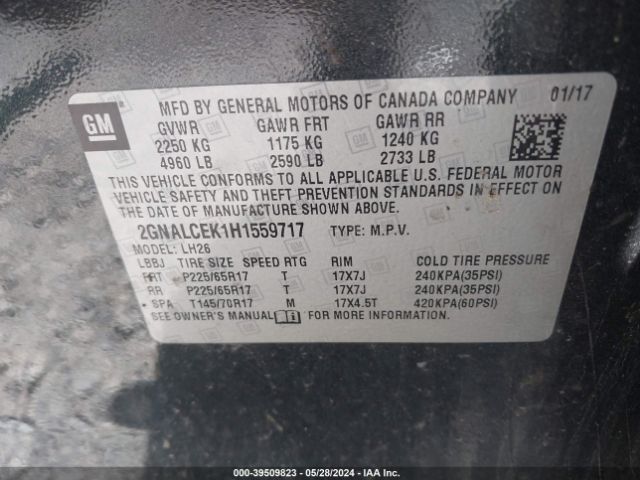 2GNALCEK1H1559717 Chevrolet EQUINOX LT