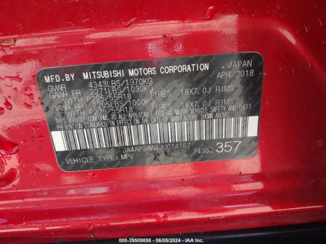 JA4AP3AW4JU014167 Mitsubishi Outlander Sport 2.4 Se