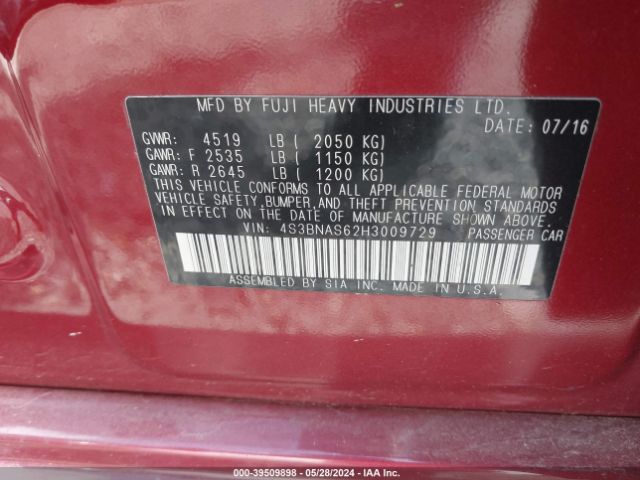4S3BNAS62H3009729 Subaru Legacy 2.5i Sport