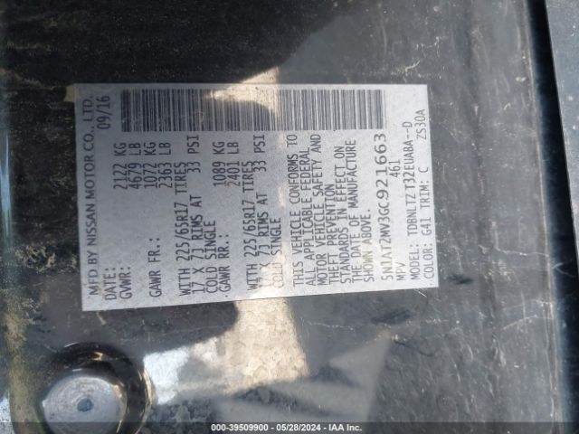5N1AT2MV3GC921663 Nissan ROGUE SV