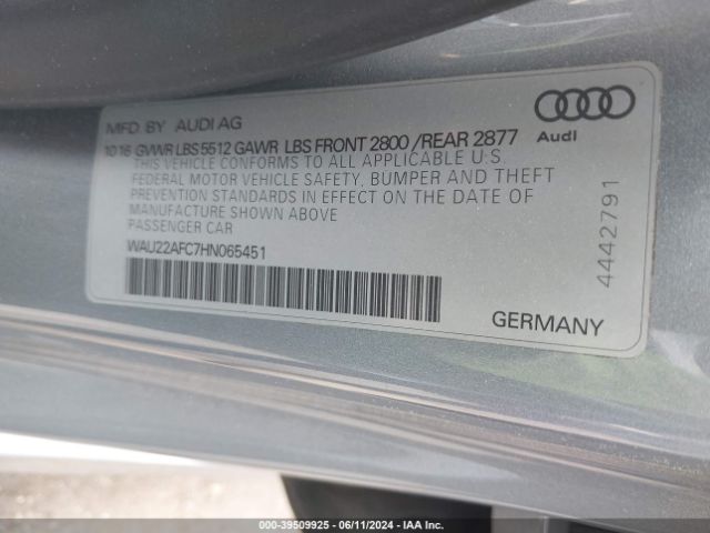 WAU22AFC7HN065451 Audi A7 3.0t Premium Plus