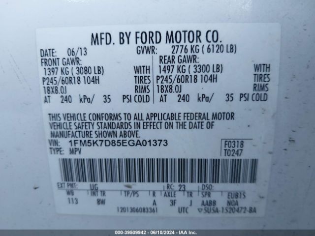 1FM5K7D85EGA01373 Ford EXPLORER XLT