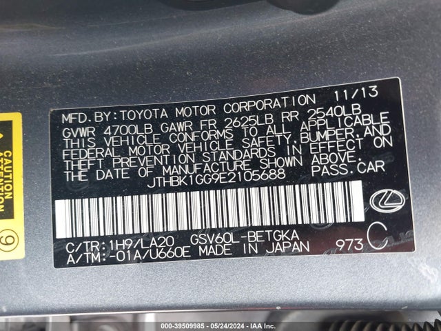 Lexus ES 350 2014 JTHBK1GG9E2105688 Image 9