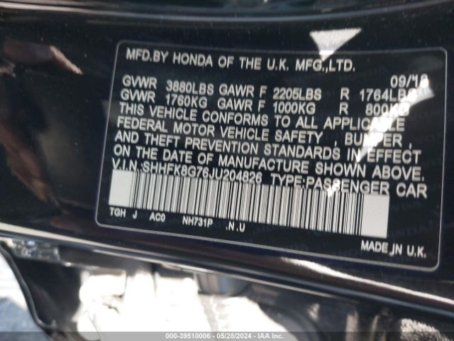 SHHFK8G76JU204826 Honda Civic Type R Touring