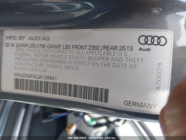WAUDNAF42JA139641 Audi A4 2.0t Tech Premium