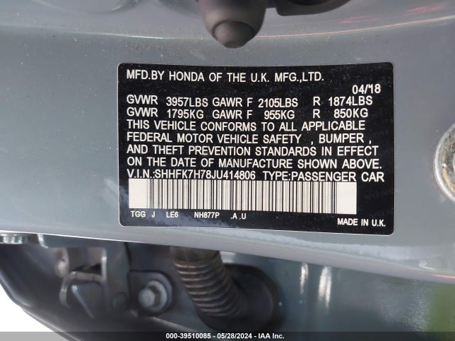 Honda Civic Ex-l 2018 SHHFK7H78JU414806 Image 9