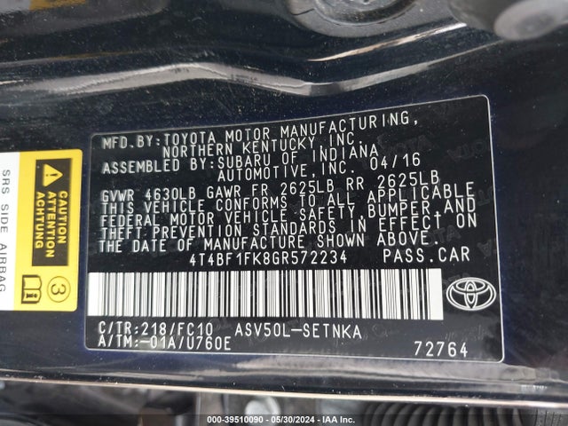Toyota CAMRY LE 2016 4T4BF1FK8GR572234 Image 9