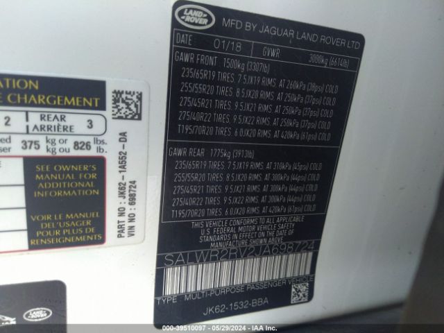 SALWR2RV2JA698724 Land Rover Range Rover Sport Hse