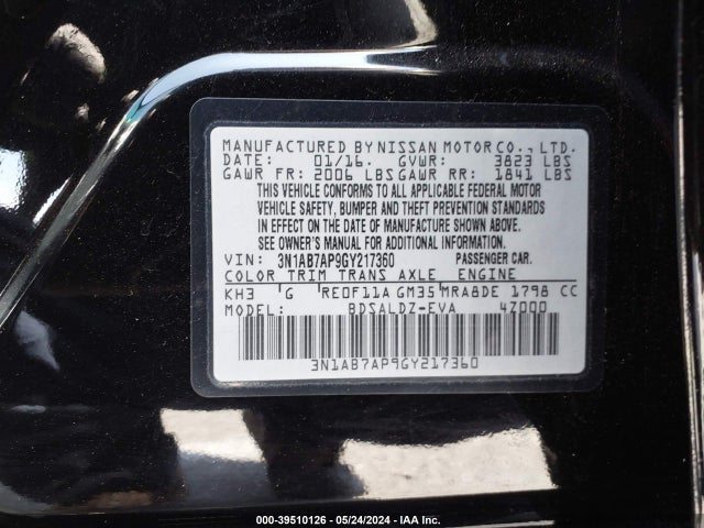 Nissan SENTRA SV 2016 3N1AB7AP9GY217360 Image 9