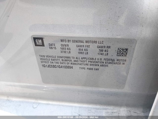 Chevrolet Sonic Lt Auto 2016 1G1JC5SG1G4103894 Image 9