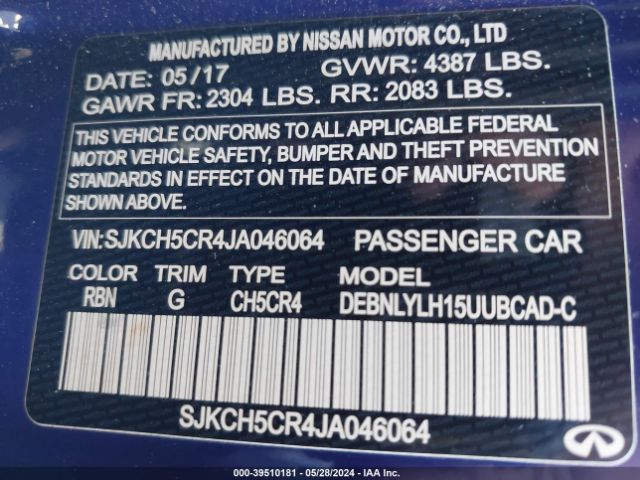 SJKCH5CR4JA046064 Infiniti Qx30 Premium