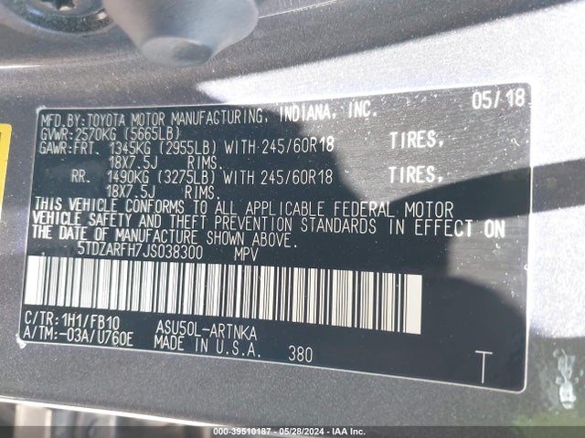 Toyota Highlander Le 2018 5TDZARFH7JS038300 Image 9