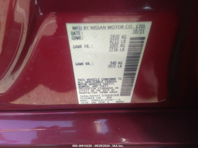 1N4AL3APXFC598698 Nissan Altima 2.5 Sv